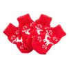 4 Pcs Christmas Red Elk Dog Knitted Pet Socks Cartoon Cute Puppy Cat Socks Dog Foot Covers Poodle Teddy Socks