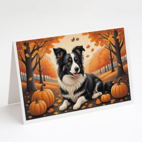 Border Collie Fall Greeting Cards Pack of 8 Blank Cards with Envelopes Whimsical A7 Size 5x7 Blank Note Cards