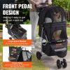 VEVOR Pet Stroller, 3 Wheels Dog Stroller Rotate with Brakes, 35lbs Weight Capacity, Puppy Stroller with Front Pedal, Velcro