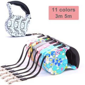 3m 5m Retractable Dog Leash 11 Colors Fashion Printed Puppy Auto Traction Rope Nylon Walking Leash for Small Dogs Cats Pet Leads (Color: color 2, size: 5m)