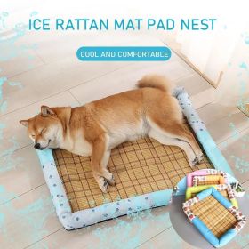 Breathable Pet Puppy Cooling Mat Bed Summer Protection Cervical Spine Cat Dog Ice Mat Square Rattan Kennel Supplies (Color: pink, size: 40cm*30cm*7cm)