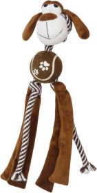 Pet Life 'Tennis Pawl' Rope Squeaker and Crinkle Tennis Dog Toy (Color: Brown)